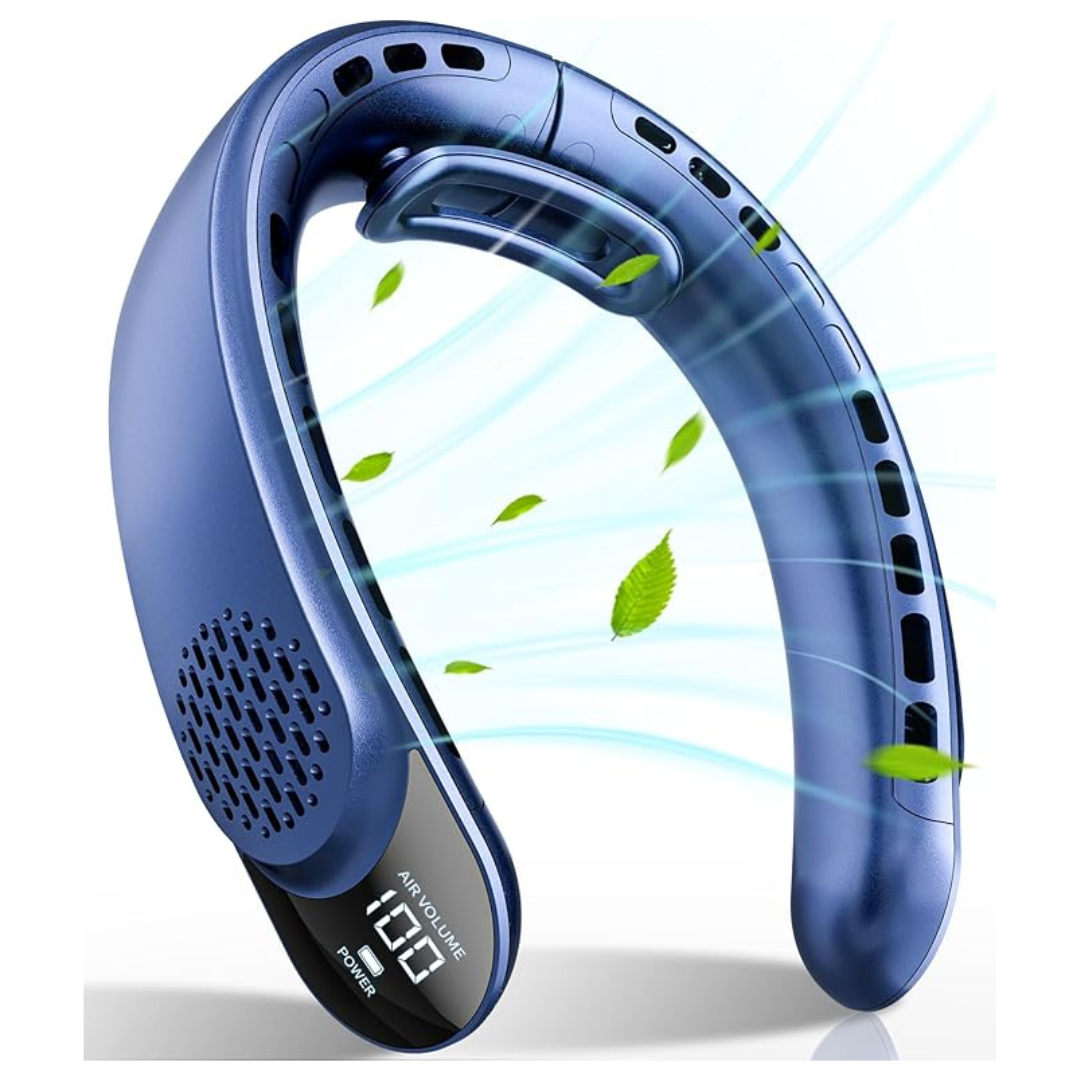 FrSara 4000mAh 3-Speed Rechargeable Neck Fan W/ LED Display (Blue)