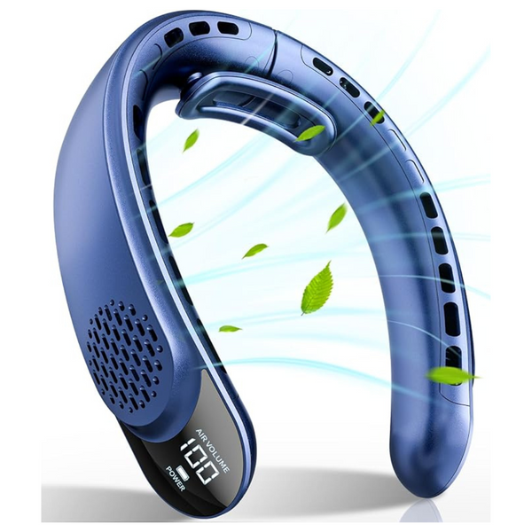 FrSara 4000mAh 3-Speed Rechargeable Neck Fan W/ LED Display (Blue)