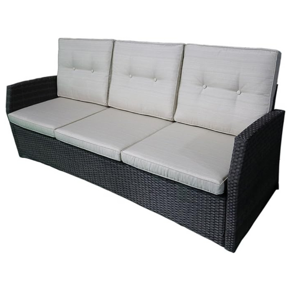 Christopher Knight Home Joanne Outdoor 3 Seater Wicker Sofa, Grey With Beige Cushions