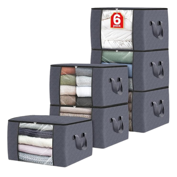 Fab Totes 6 Pack Of Foldable Thick Fabric Blanket Storage Bags