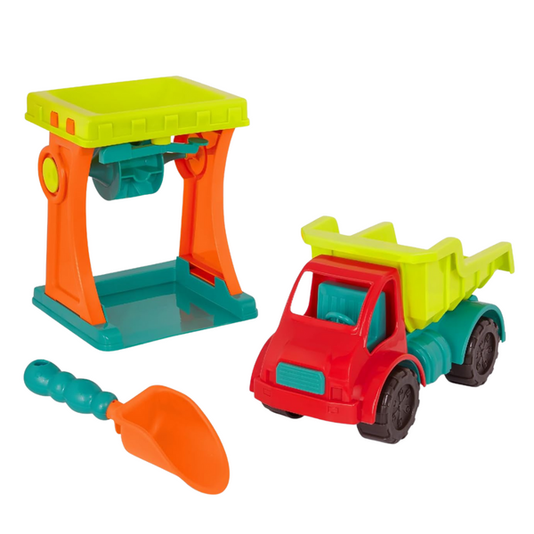B. Toys- Sandy Sifter Playset – Toy Sand Mill, Dump Truck, Shovel