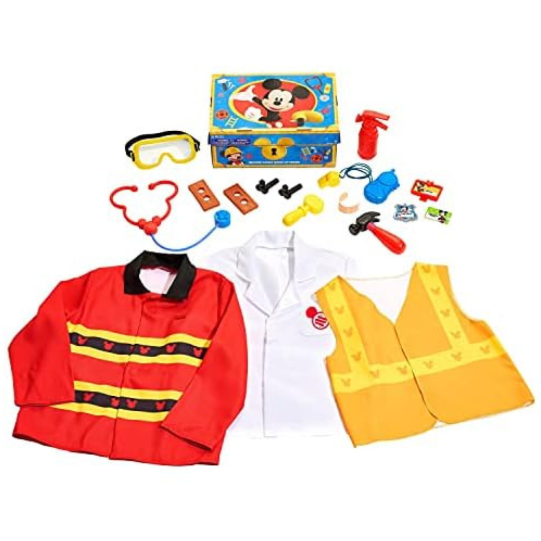 Disney Junior Mickey Mouse Helping Hands Dress Up Trunk, 19 Piece Pretend Play Set With Storage