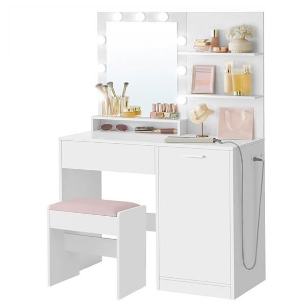 35.4" Wide Vanity Desk With Mirror And Lights