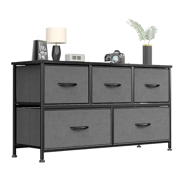 5 Fabric Drawers Floor Mount Cabinet Storage Organizers & Wood Top Table