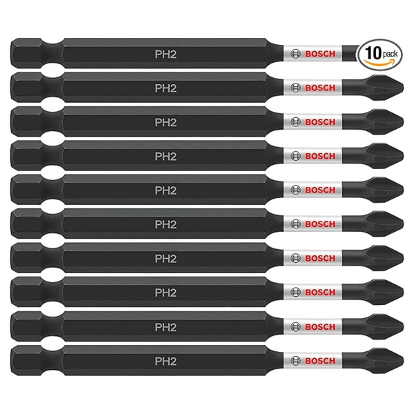 10-Pack BOSCH -1/2" Phillips 2 Impact Tough Screwdriving Power Bits