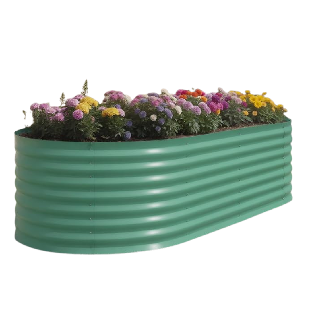 GarveeLife 8x4x2 Ft Oval Galvanized Steel Raised Garden Bed
