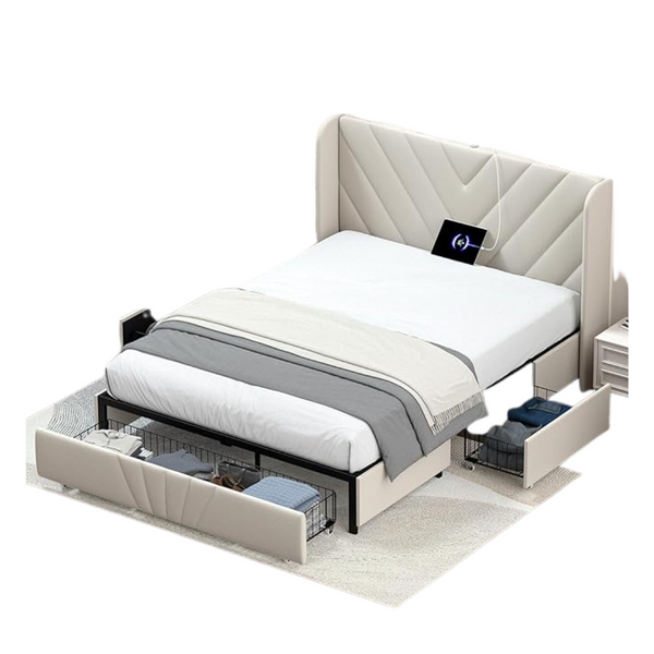 Lucklife Upholstered Queen Bed Frame With Storage, USB, Type-C Ports
