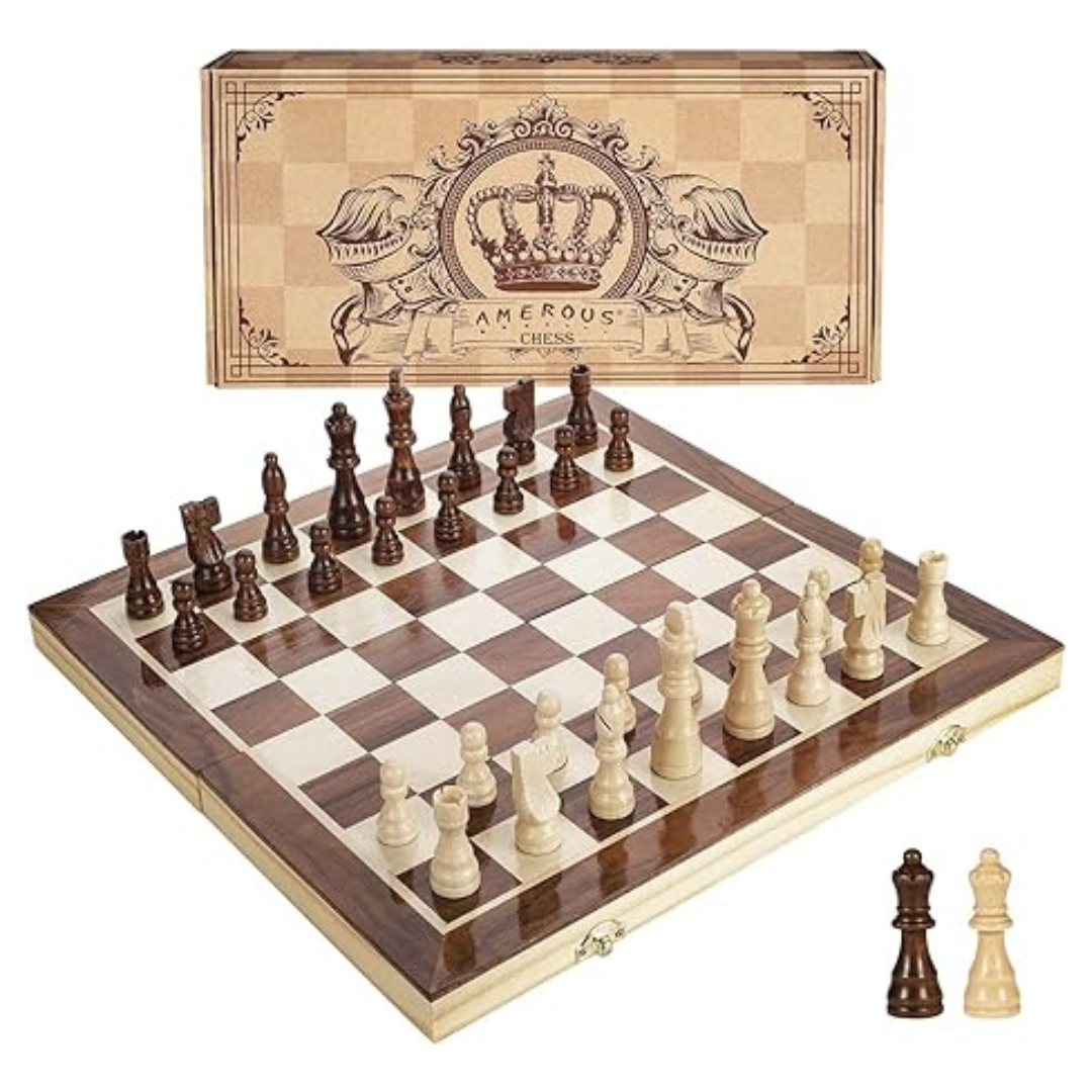 Amerous 15" Magnetic Wooden Handmade Portable Travel Chess Set