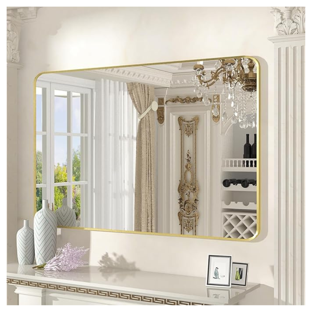 24"x36" Framed Wall Mounted Vanity Mirror For Bathroom (Gold)