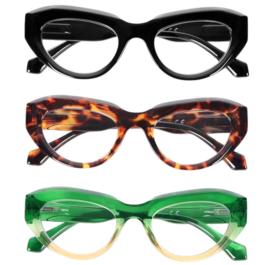 3-Pack Cat Eye Reading Glasses With Spring Hinge