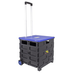 Quik Cart Pro Wheeled Rolling Collapsible Basket Crate Teacher Utility W/ Seat