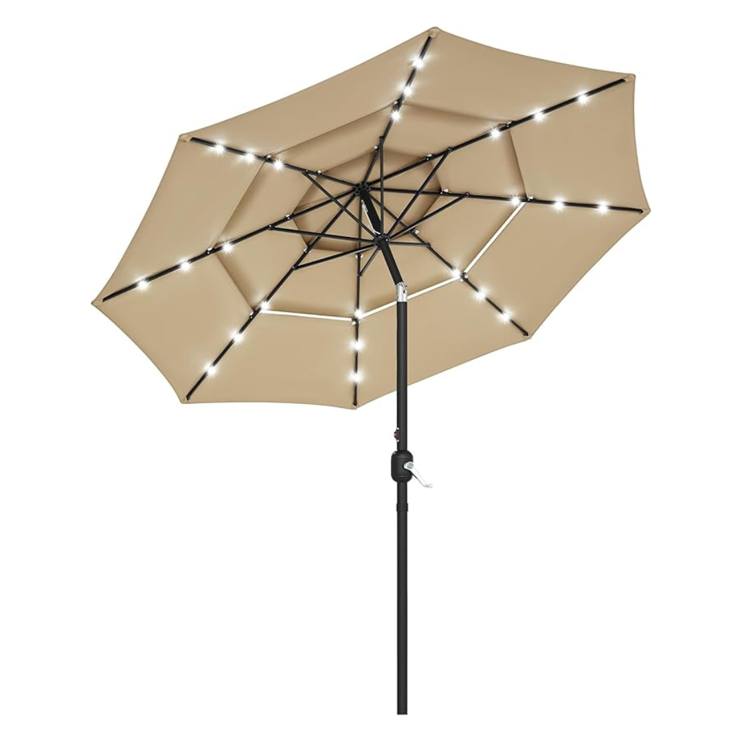 Yaheetech 10ft 3-Tier Vented Solar Patio Umbrella