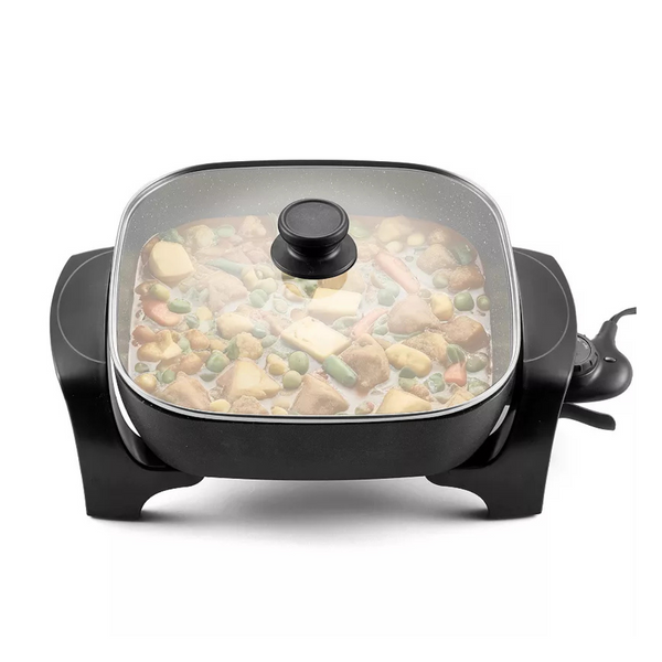 Elite Cuisine 12" Extra Depth 3" Electric Skillet With Glass Lid