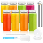 Set of 8 Luxfuel 16oz Reusable Glass Juice Bottles