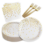 105 Pcs White And Gold Disposable Paper Party Set For 35 Guests