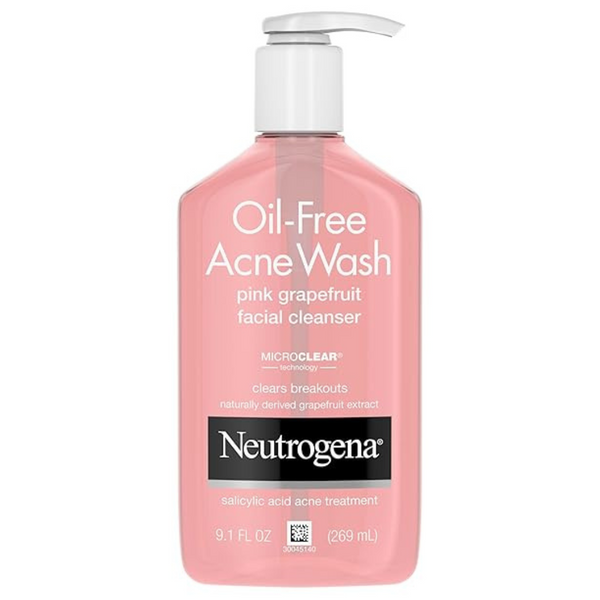 Neutrogena Oil-Free Salicylic Acid Pink Grapefruit Pore Cleansing Acne Wash And Facial Cleanser With Vitamin C (9.1 Fl. Oz)