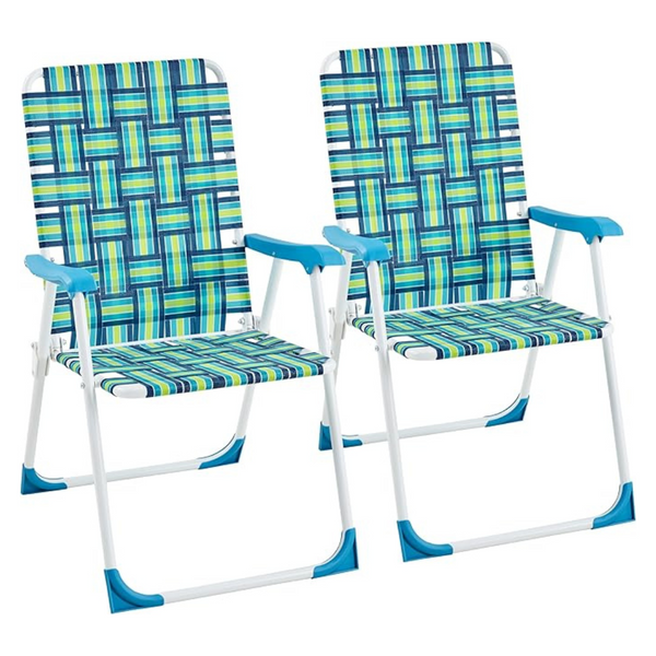 Set Of 2 Portable Patio Webbed Nylon Fabric Lawn Chairs