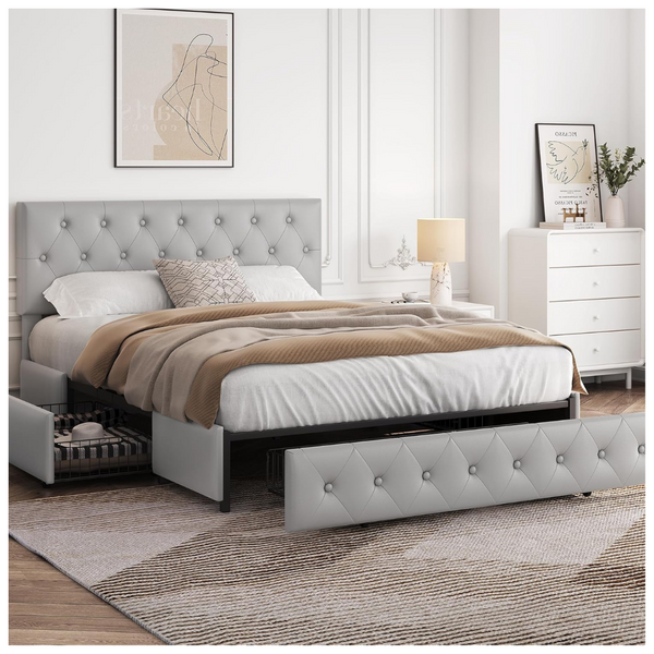 Yaheetech Queen Upholstered Bed Frame With Drawers