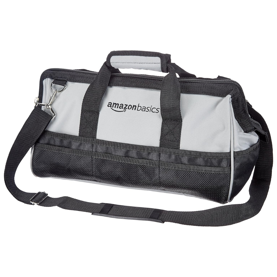 Amazon Basics 16 Inch Tool Bag With Strap (Black & Grey)