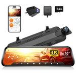 Wolfbox G930 4K 10" Rear View Mirror Dash Cam With 64GB Card