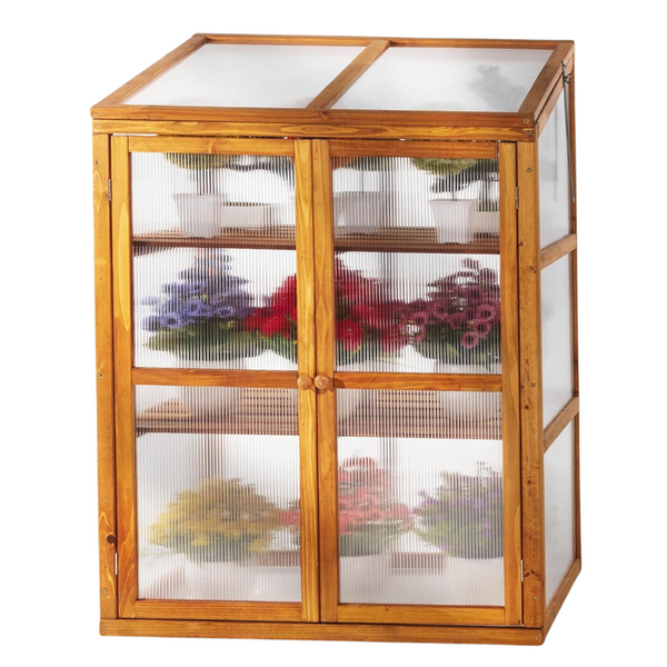 2-Tier IDZO Fir Wood Cold Frame Outdoor Greenhouse Cabinet