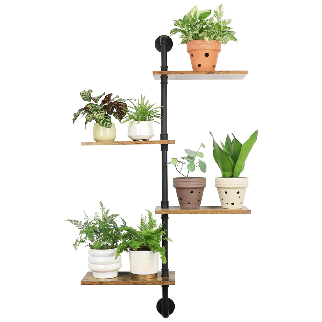4-Tier Wooden & Metal Corner Plant Stand