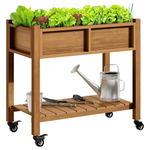 Double-Layer Raised Garden Bed W/ 4-Swivel Casters & Built-in Drain Holes