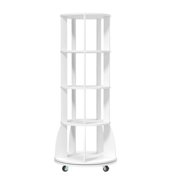 4-Tier Rotating Bookshelf with Brake Wheels
