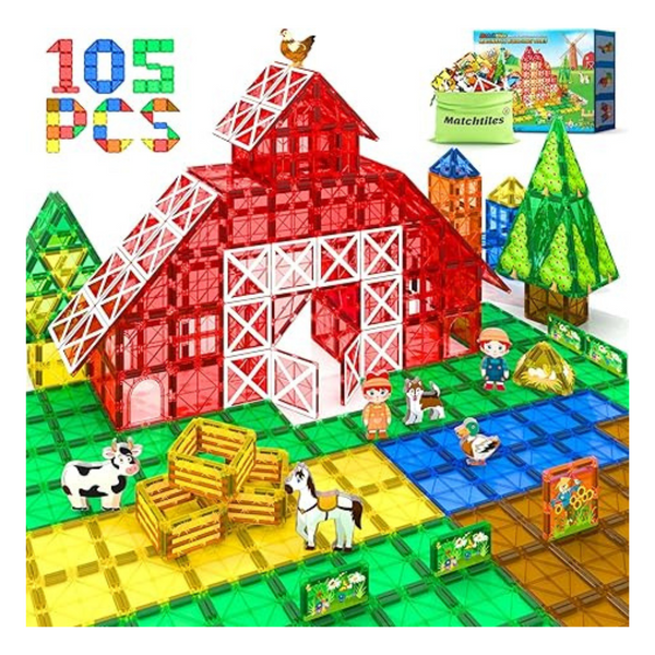 105-Piece Matchtiles Magnetic Tiles Building Set With Farm Animals