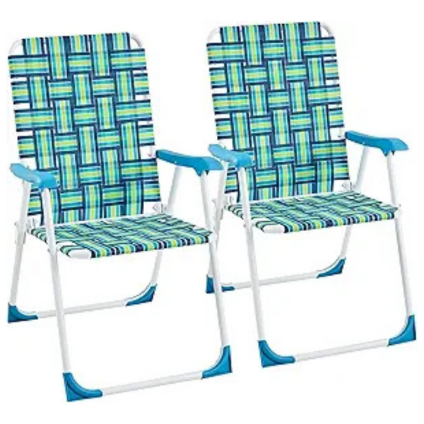 Set Of 2 Portable Patio Webbed Nylon Fabric Lawn Chairs