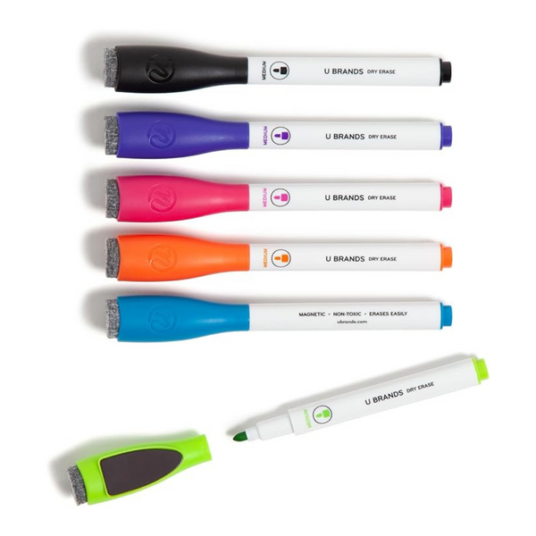 Set of 6 U Brands Fine Tip Dry Erase Markers with Eraser