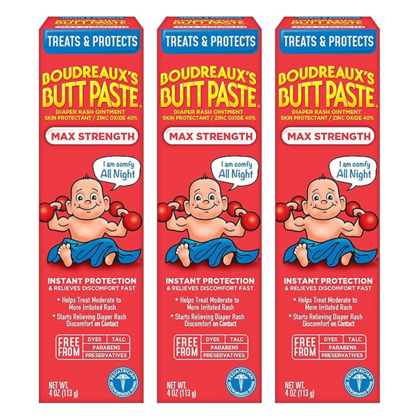 Boudreaux’s Butt Paste Maximum Strength Diaper Rash Cream (4 Oz Tube, 3 Pack)