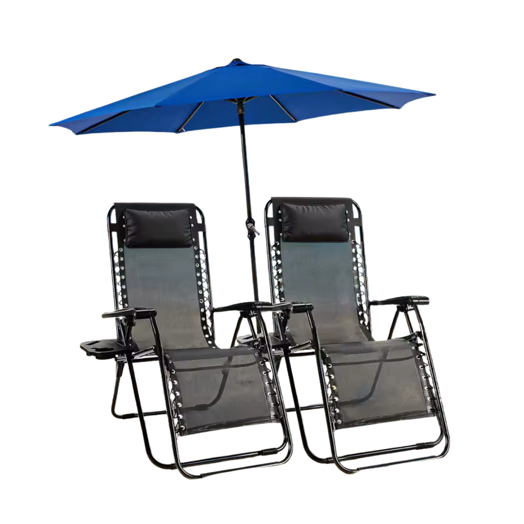 2-Pack JHK Zero Gravity Lounge Chairs With Adjustable Pillow & Cup Holder