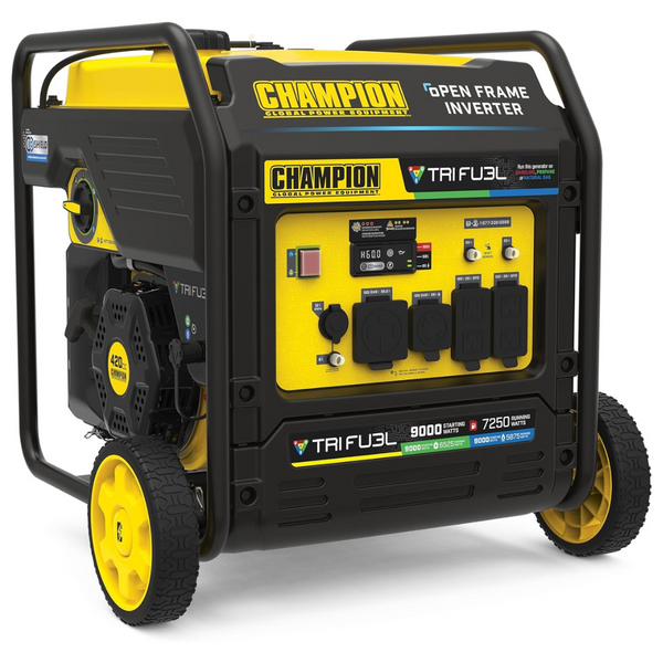 9000-Watt Champion Power Equipment Tri Fuel Open Frame Inverter Generator