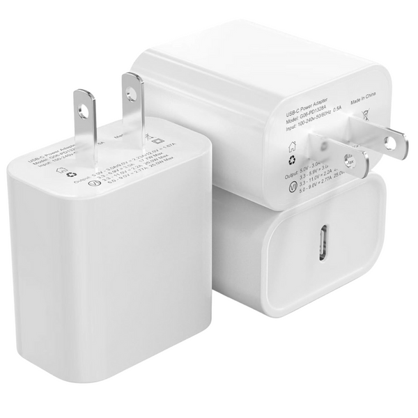 3-Pack 20W USB-C Wall Charger Block W/ PD 3.0