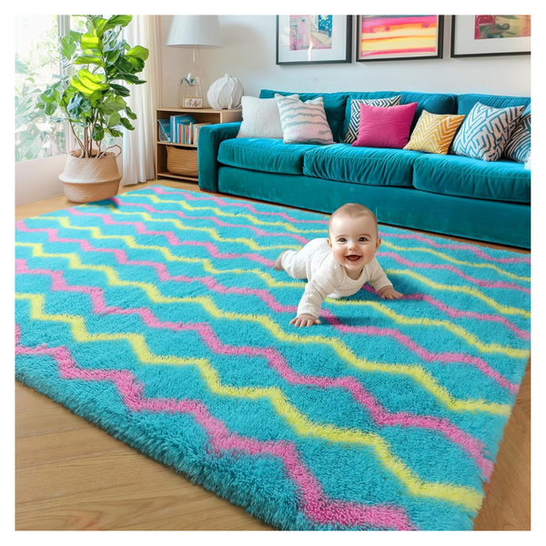 5x8ft Fluffy Soft Fuzzy Striped Non Slip Shaggy Rugs