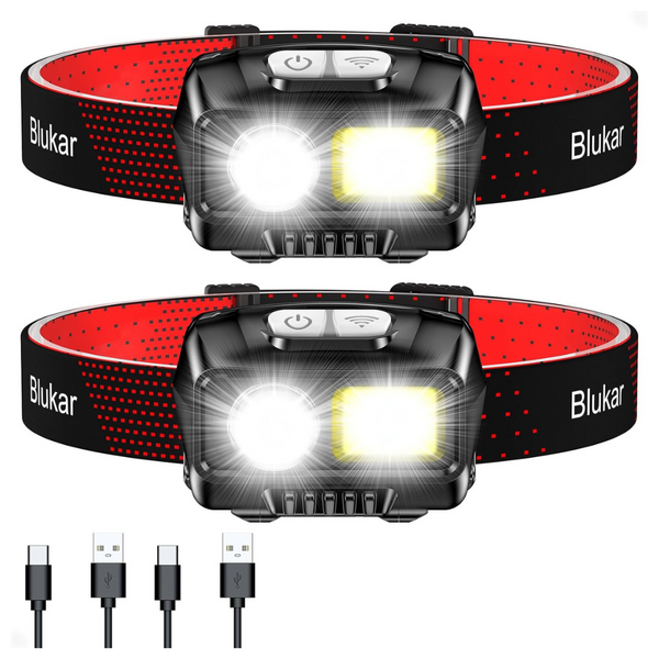 2-Pack Rechargeable 2000L High Lumen LED Headlamp