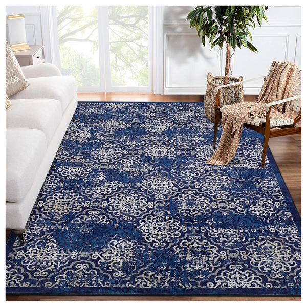 5x7 Washable Floral Medallion Accent Rug