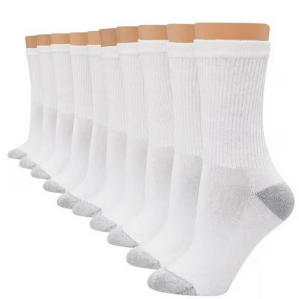 10-Pairs Hanes Women's Crew Socks (White or Black) (Sizes: 5-9 or 8-12)