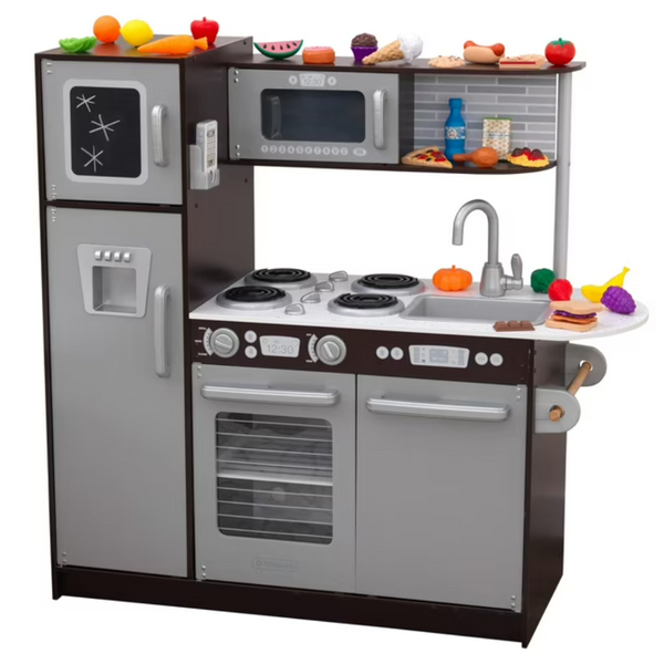 KidKraft Uptown Espresso Kitchen with 30 Piece Play Food Set