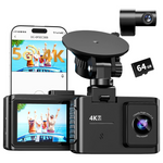 WANLIPO 4K Dual Channel Front & Rear Dash Cam w/ 64GB SD Card