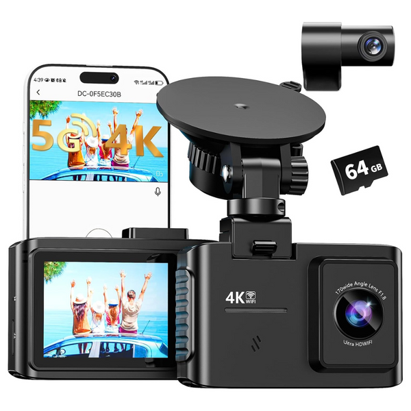 WANLIPO 4K Dual Channel Front & Rear Dash Cam w/ 64GB SD Card