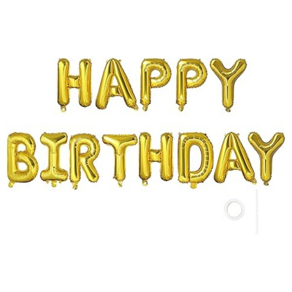 16 Inch Reusable 3D Gold Happy Birthday Balloons Banner