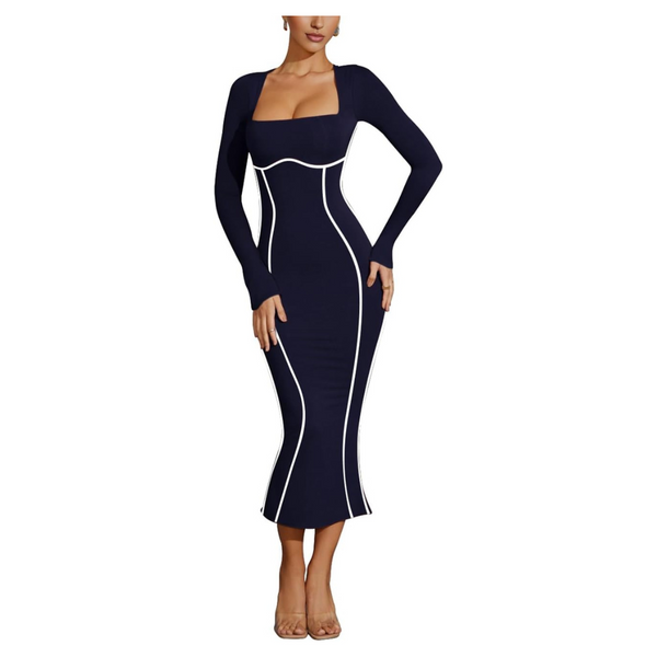 Lrady Women's Autumn Winter Long Sleeve Midi Dress