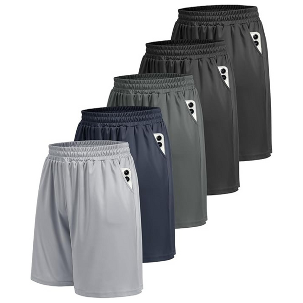5-Pack Boojo Athletic Men's Gym Shorts With Pockets (Large Size)