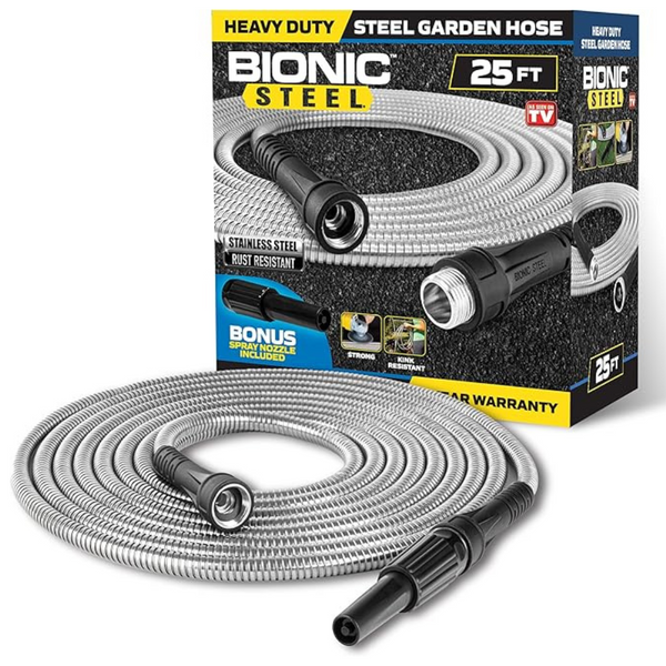 Bionic Steel 25ft Short Metal Garden Hose With Nozzle