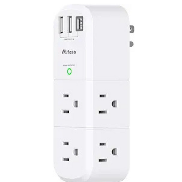 Mifaso 6-Outlet Extender 1800J Surge Protector w/Rotating Plug & 3x USB Ports
