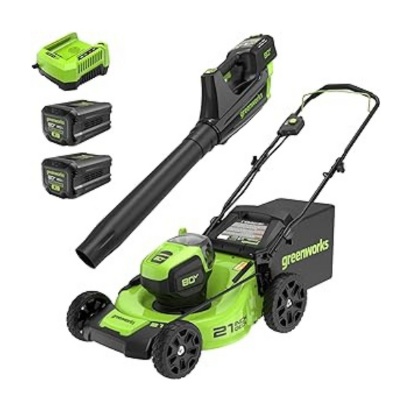 Greenworks 80V 21" Brushless Cordless Electric Lawn Mower + Axial Blower