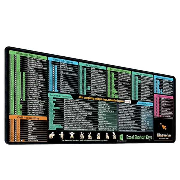 31.5" x 11.8" Kinevolve Excel Shortcut Non-Slip Mouse Pad