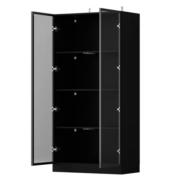 2-Door Wood Cabinet with Tempered Glass Doors